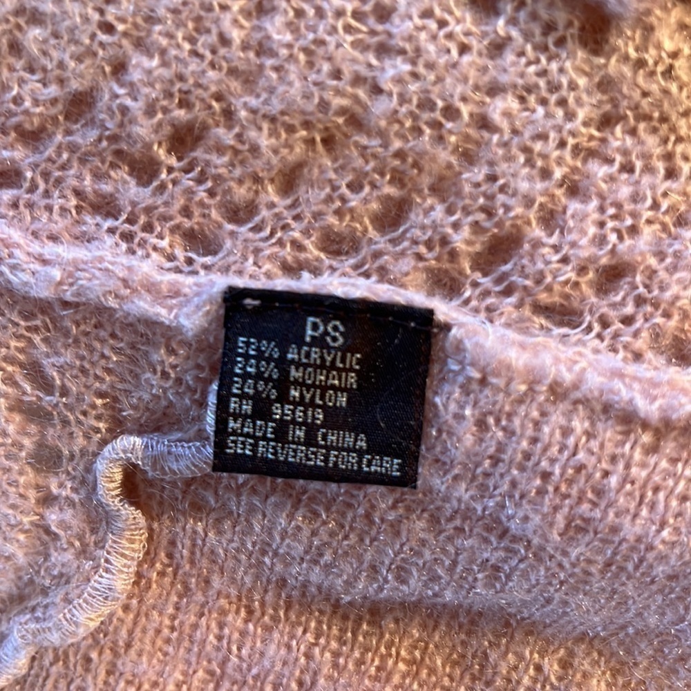 Fever Mohair Cardigan Open Front Loose Knit Soft Pink Petite Small - Picture 6 of 9